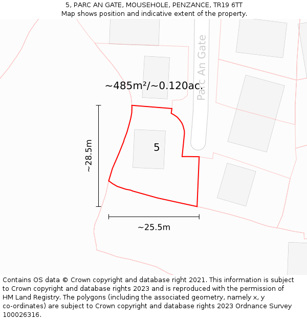 5, PARC AN GATE, MOUSEHOLE, PENZANCE, TR19 6TT: Plot and title map