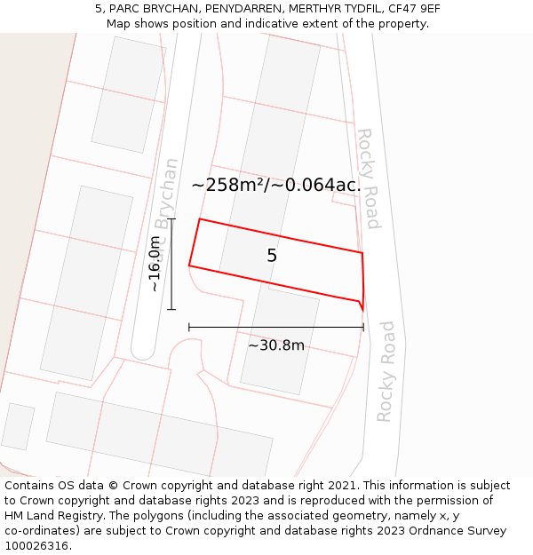 5, PARC BRYCHAN, PENYDARREN, MERTHYR TYDFIL, CF47 9EF: Plot and title map