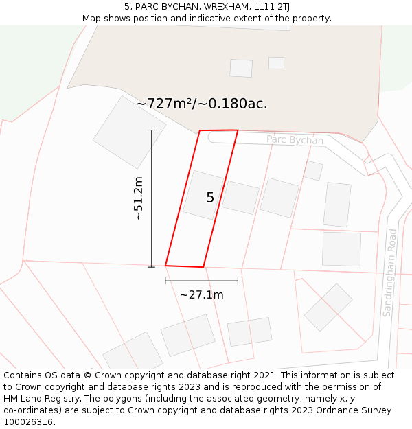 5, PARC BYCHAN, WREXHAM, LL11 2TJ: Plot and title map