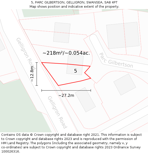 5, PARC GILBERTSON, GELLIGRON, SWANSEA, SA8 4PT: Plot and title map