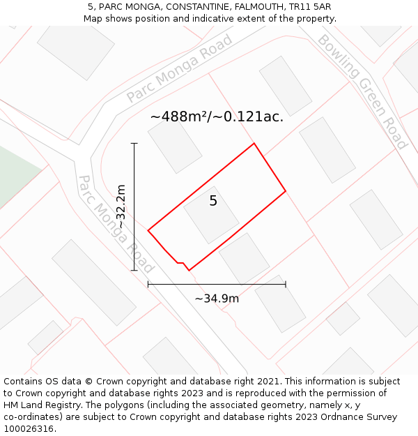 5, PARC MONGA, CONSTANTINE, FALMOUTH, TR11 5AR: Plot and title map