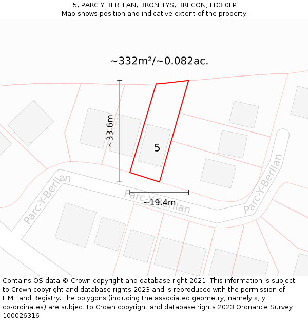 5, PARC Y BERLLAN, BRONLLYS, BRECON, LD3 0LP: Plot and title map