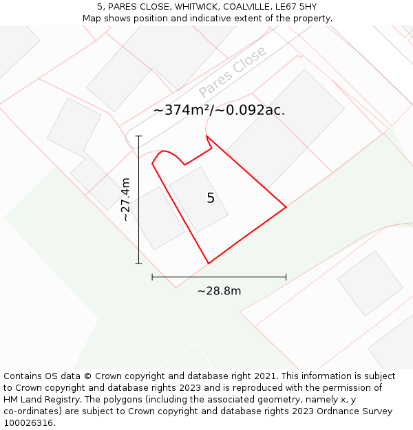 5, PARES CLOSE, WHITWICK, COALVILLE, LE67 5HY: Plot and title map
