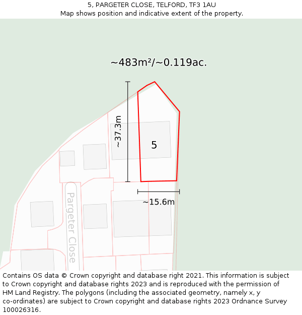 5, PARGETER CLOSE, TELFORD, TF3 1AU: Plot and title map