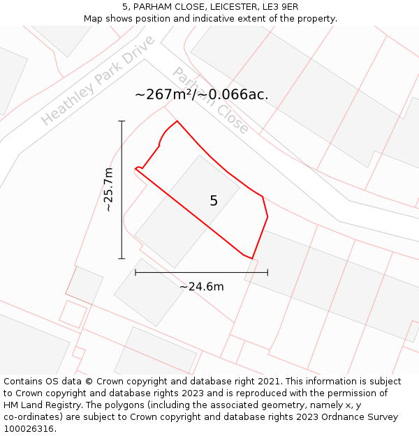 5, PARHAM CLOSE, LEICESTER, LE3 9ER: Plot and title map