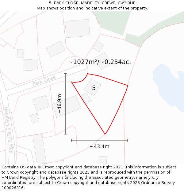 5, PARK CLOSE, MADELEY, CREWE, CW3 9HP: Plot and title map