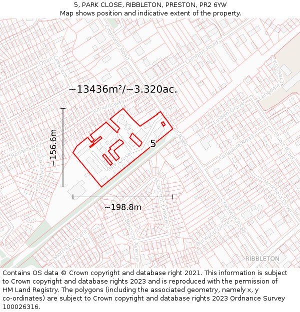 5, PARK CLOSE, RIBBLETON, PRESTON, PR2 6YW: Plot and title map