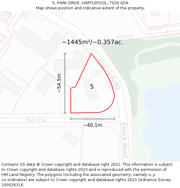 5, PARK DRIVE, HARTLEPOOL, TS26 0DA: Plot and title map