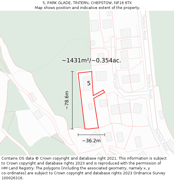 5, PARK GLADE, TINTERN, CHEPSTOW, NP16 6TX: Plot and title map