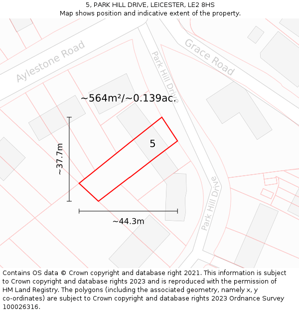5, PARK HILL DRIVE, LEICESTER, LE2 8HS: Plot and title map