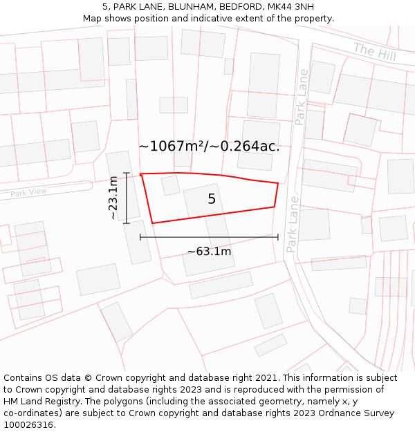 5, PARK LANE, BLUNHAM, BEDFORD, MK44 3NH: Plot and title map