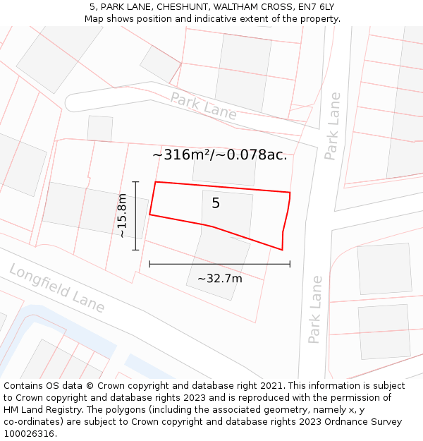 5, PARK LANE, CHESHUNT, WALTHAM CROSS, EN7 6LY: Plot and title map