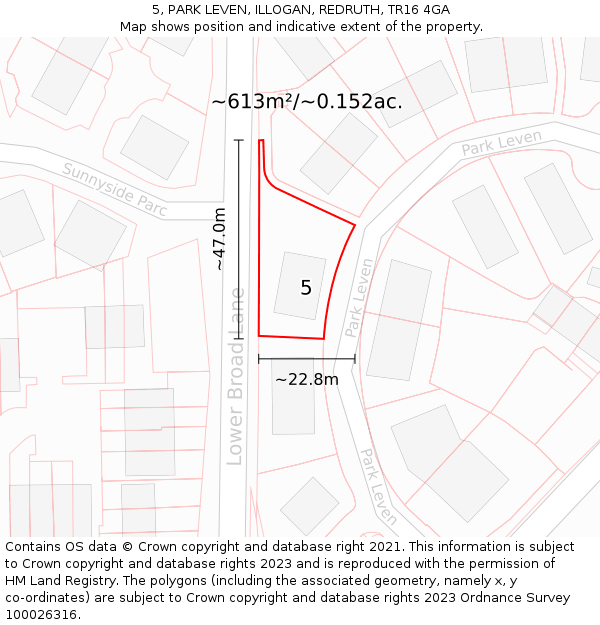 5, PARK LEVEN, ILLOGAN, REDRUTH, TR16 4GA: Plot and title map
