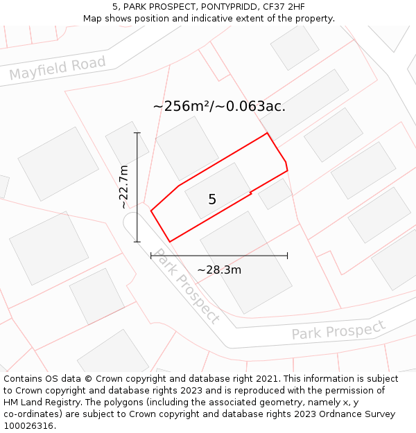 5, PARK PROSPECT, PONTYPRIDD, CF37 2HF: Plot and title map
