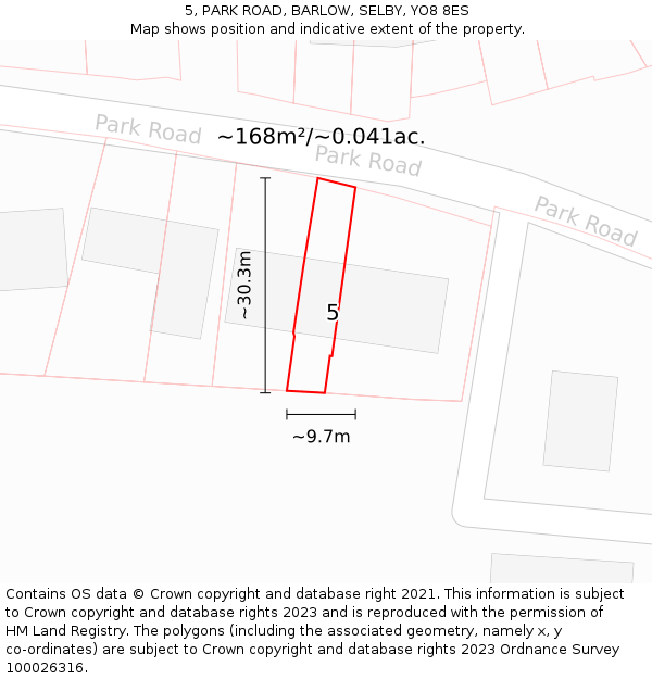 5, PARK ROAD, BARLOW, SELBY, YO8 8ES: Plot and title map
