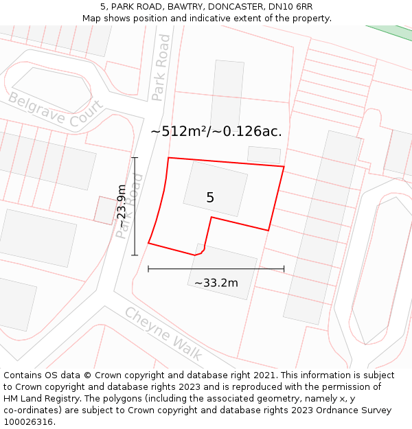 5, PARK ROAD, BAWTRY, DONCASTER, DN10 6RR: Plot and title map