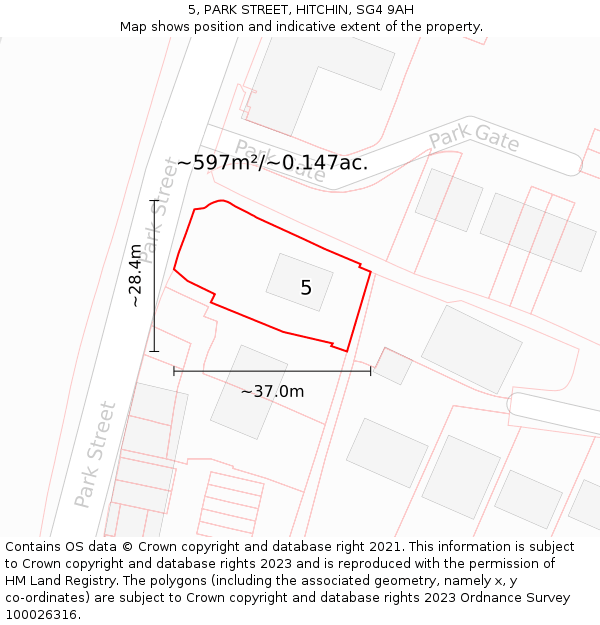 5, PARK STREET, HITCHIN, SG4 9AH: Plot and title map