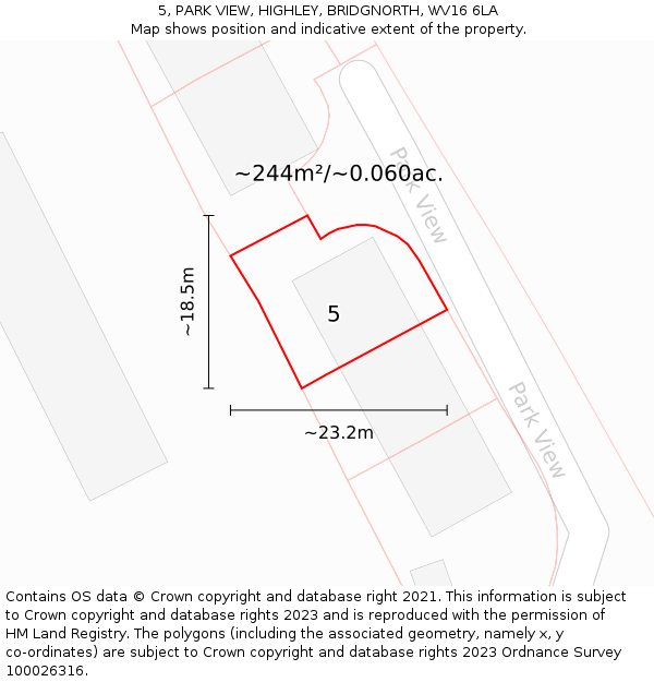 5, PARK VIEW, HIGHLEY, BRIDGNORTH, WV16 6LA: Plot and title map
