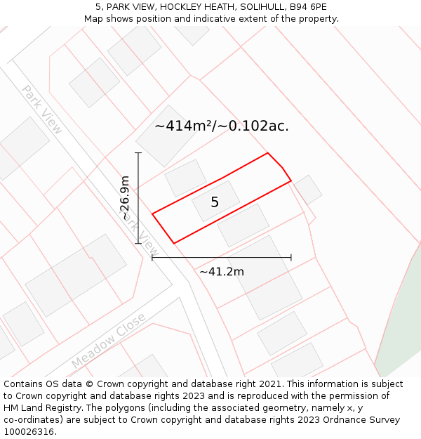 5, PARK VIEW, HOCKLEY HEATH, SOLIHULL, B94 6PE: Plot and title map