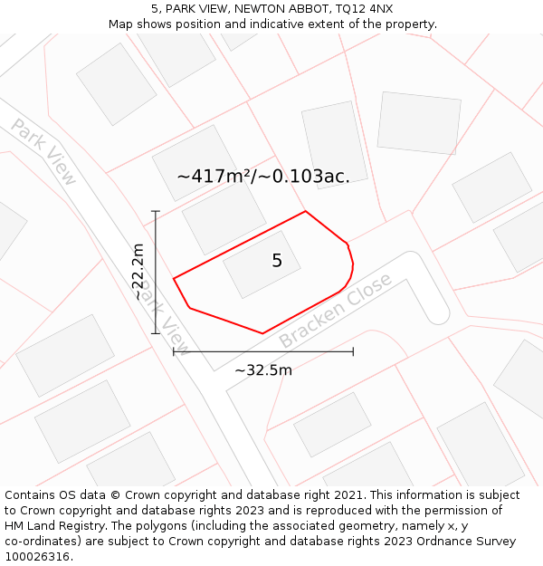5, PARK VIEW, NEWTON ABBOT, TQ12 4NX: Plot and title map