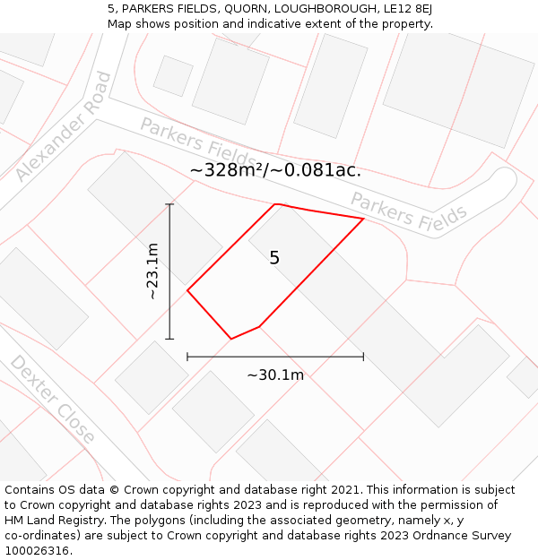 5, PARKERS FIELDS, QUORN, LOUGHBOROUGH, LE12 8EJ: Plot and title map