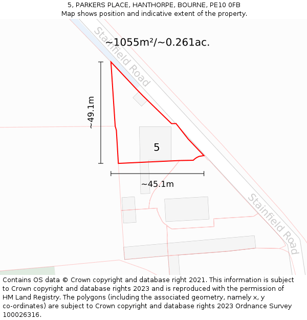 5, PARKERS PLACE, HANTHORPE, BOURNE, PE10 0FB: Plot and title map