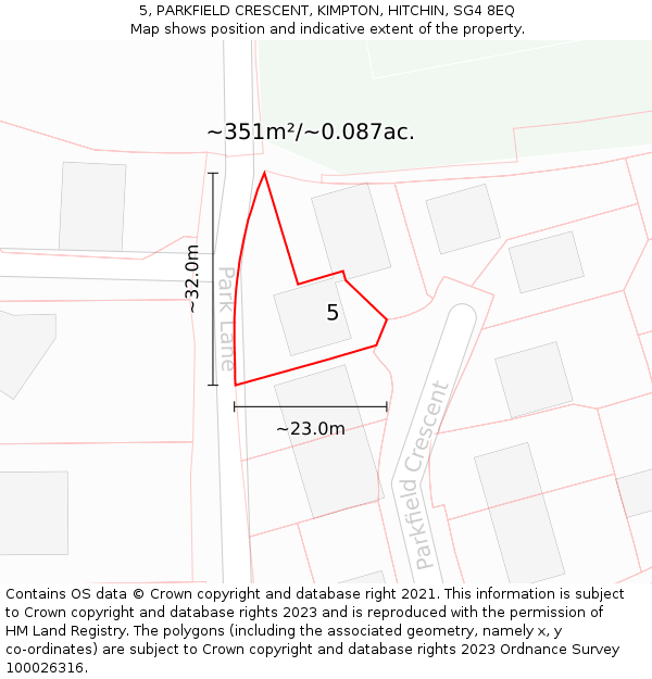 5, PARKFIELD CRESCENT, KIMPTON, HITCHIN, SG4 8EQ: Plot and title map