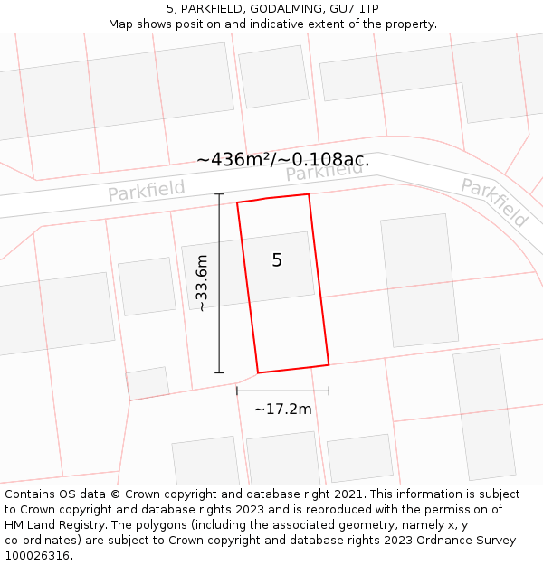 5, PARKFIELD, GODALMING, GU7 1TP: Plot and title map