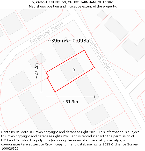 5, PARKHURST FIELDS, CHURT, FARNHAM, GU10 2PG: Plot and title map