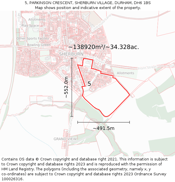 5, PARKINSON CRESCENT, SHERBURN VILLAGE, DURHAM, DH6 1BS: Plot and title map