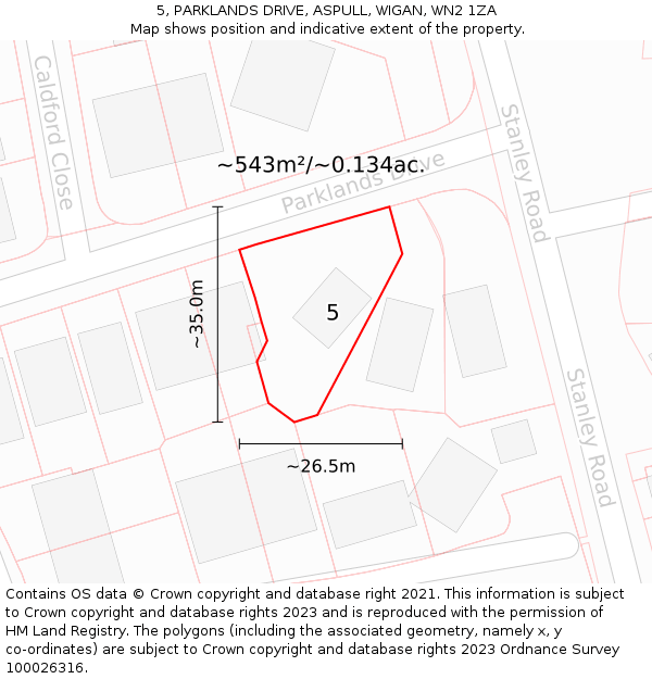 5, PARKLANDS DRIVE, ASPULL, WIGAN, WN2 1ZA: Plot and title map