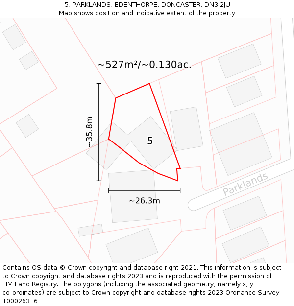 5, PARKLANDS, EDENTHORPE, DONCASTER, DN3 2JU: Plot and title map