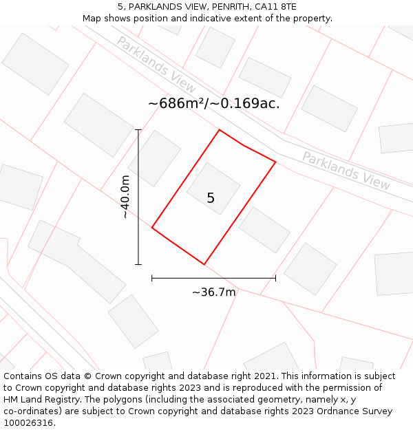5, PARKLANDS VIEW, PENRITH, CA11 8TE: Plot and title map