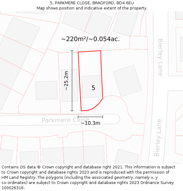 5, PARKMERE CLOSE, BRADFORD, BD4 6EU: Plot and title map