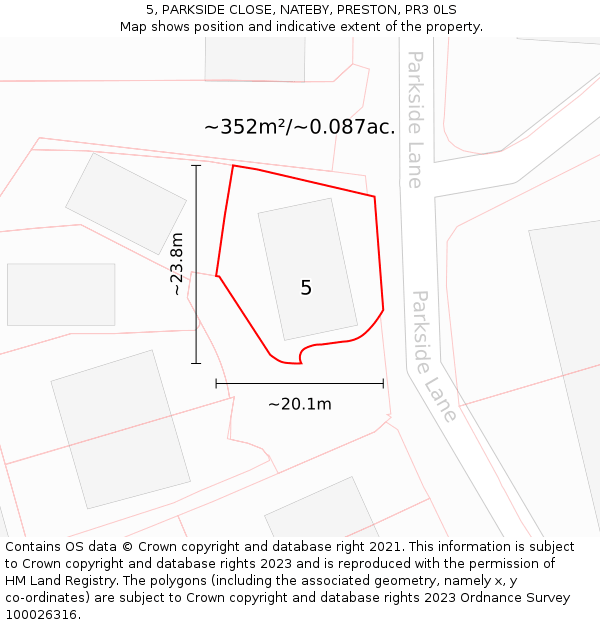 5, PARKSIDE CLOSE, NATEBY, PRESTON, PR3 0LS: Plot and title map
