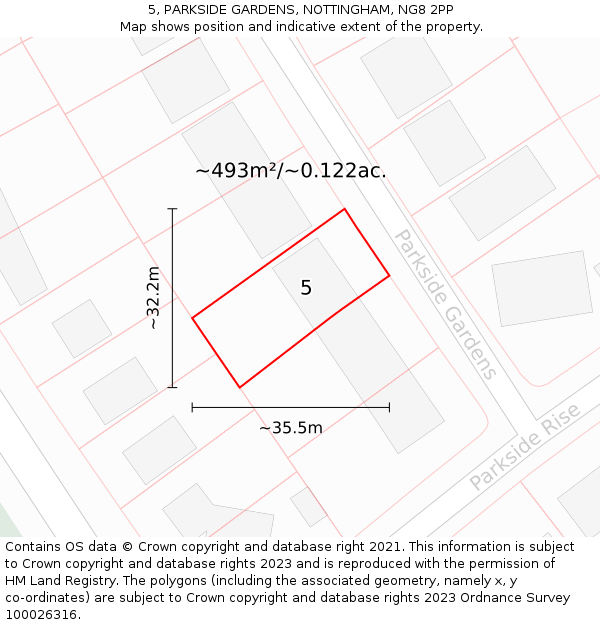 5, PARKSIDE GARDENS, NOTTINGHAM, NG8 2PP: Plot and title map