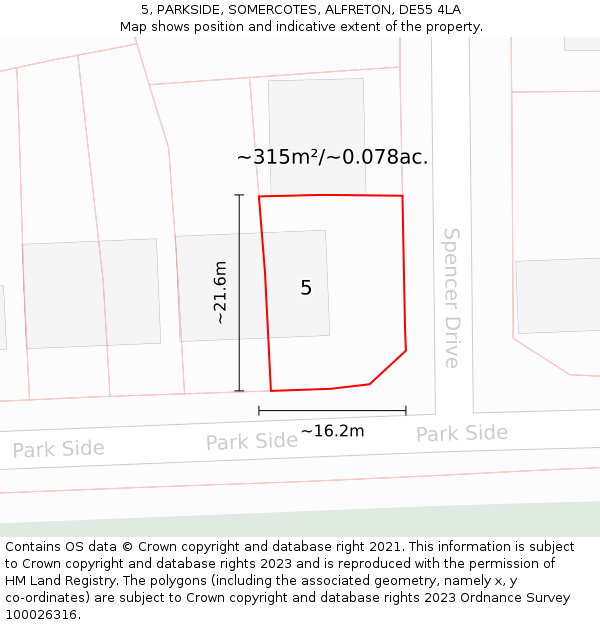 5, PARKSIDE, SOMERCOTES, ALFRETON, DE55 4LA: Plot and title map