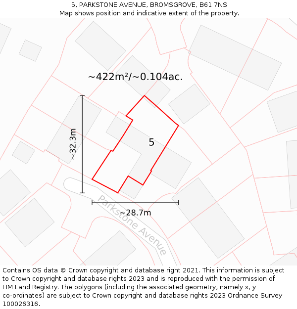 5, PARKSTONE AVENUE, BROMSGROVE, B61 7NS: Plot and title map