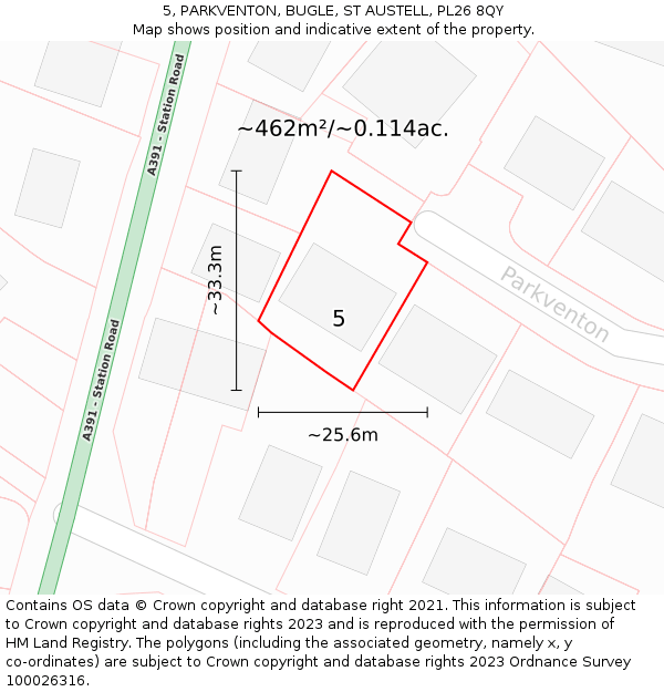 5, PARKVENTON, BUGLE, ST AUSTELL, PL26 8QY: Plot and title map