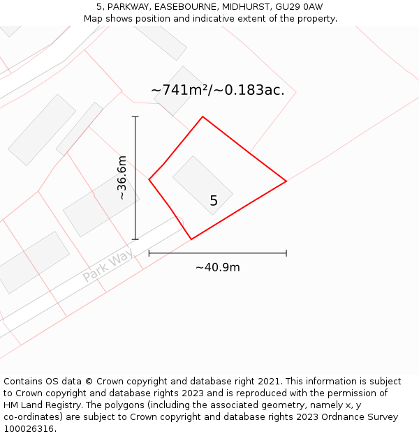 5, PARKWAY, EASEBOURNE, MIDHURST, GU29 0AW: Plot and title map
