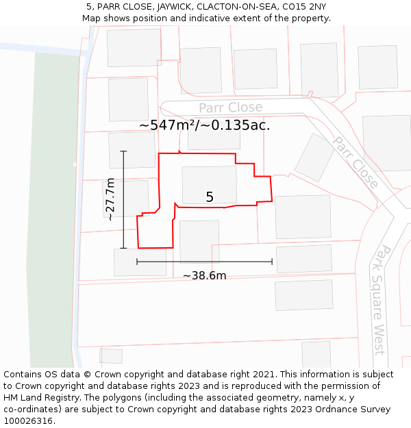 5, PARR CLOSE, JAYWICK, CLACTON-ON-SEA, CO15 2NY: Plot and title map