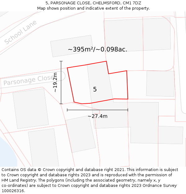 5, PARSONAGE CLOSE, CHELMSFORD, CM1 7DZ: Plot and title map