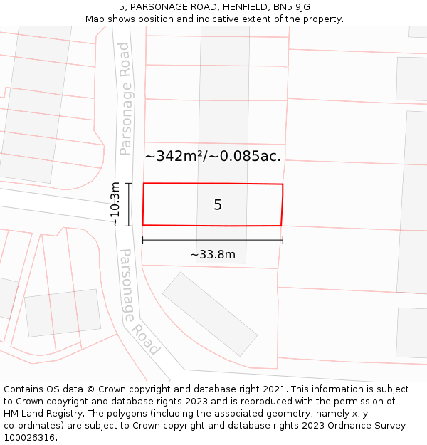 5, PARSONAGE ROAD, HENFIELD, BN5 9JG: Plot and title map