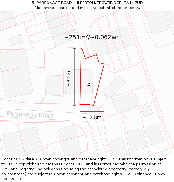 5, PARSONAGE ROAD, HILPERTON, TROWBRIDGE, BA14 7UD: Plot and title map