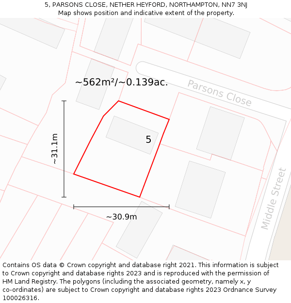 5, PARSONS CLOSE, NETHER HEYFORD, NORTHAMPTON, NN7 3NJ: Plot and title map