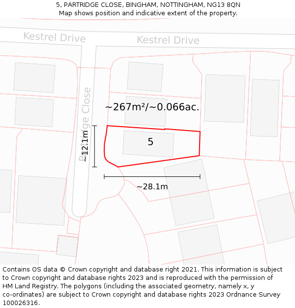 5, PARTRIDGE CLOSE, BINGHAM, NOTTINGHAM, NG13 8QN: Plot and title map