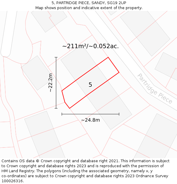 5, PARTRIDGE PIECE, SANDY, SG19 2UP: Plot and title map
