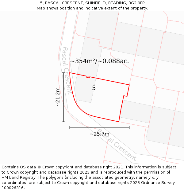 5, PASCAL CRESCENT, SHINFIELD, READING, RG2 9FP: Plot and title map
