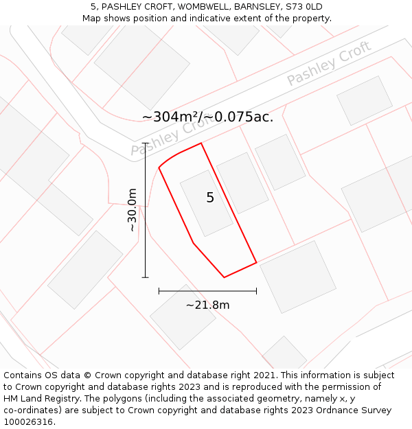 5, PASHLEY CROFT, WOMBWELL, BARNSLEY, S73 0LD: Plot and title map