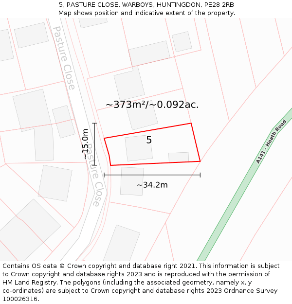 5, PASTURE CLOSE, WARBOYS, HUNTINGDON, PE28 2RB: Plot and title map